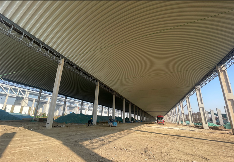 砂石料堆料棚拱形屋面工程案例无梁拱屋面吊装安装